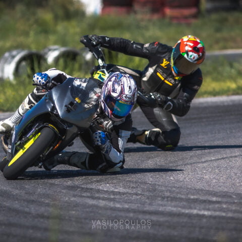 Two riders knee down